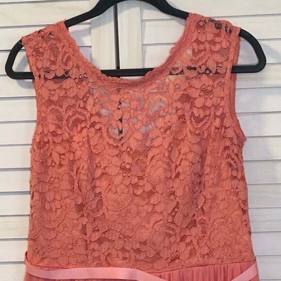 Davids Bridal Short Chiffon Dress Lace Top Parfait Pink Size 14 - Picture 4 of 8